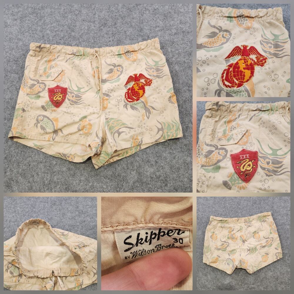 VTG 1940s WW2 WWII USMC United States Marine Corps MEF III Swim Trunks Shorts